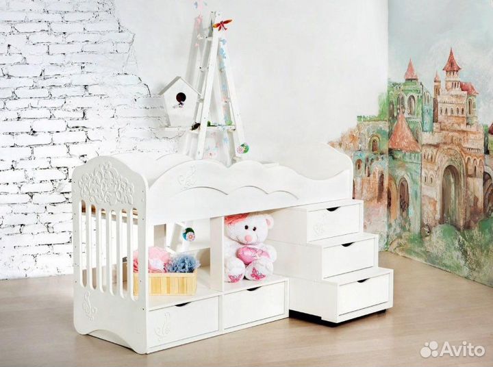 Детская кровать 0-7 лет трансформер, комод