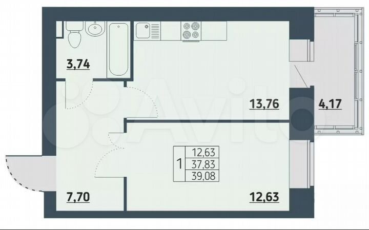 1-к. квартира, 39,1 м², 9/9 эт.