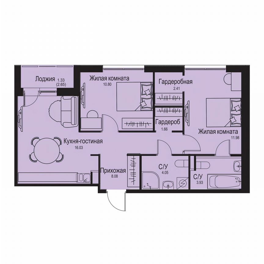 2-к. квартира, 60,3 м², 1/9 эт.