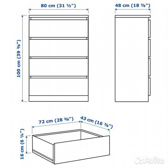 Мальм malm IKEA икеа комод с 4 ящиками новый