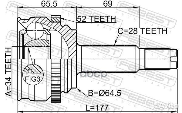 ШРУС внешний 34х64,5х28 ssang yong rodius/stavi