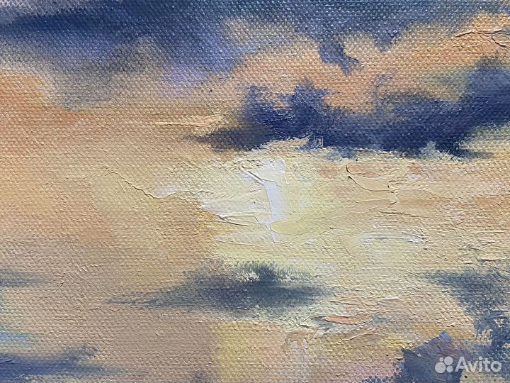 Картина маслом 35х80 см Небо на холсте