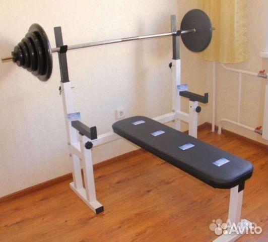 Скамья со стойками и подстраховкой+ штанга 75кг