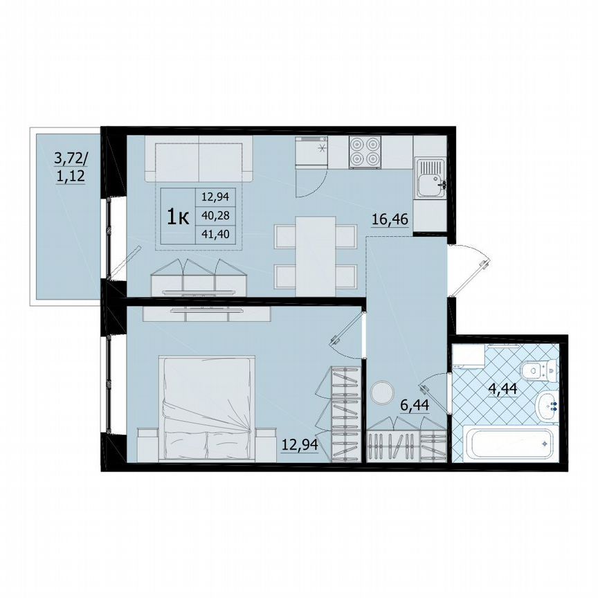 1-к. квартира, 41,4 м², 4/9 эт.