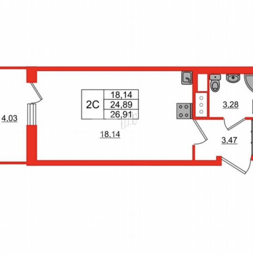 Квартира-студия, 24,9 м², 14/17 эт.