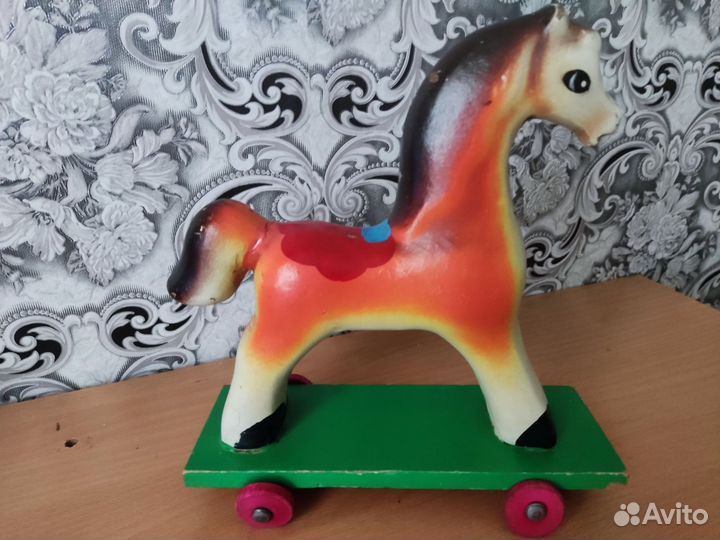 Игрушка СССР Конь Каталка Папье-маше