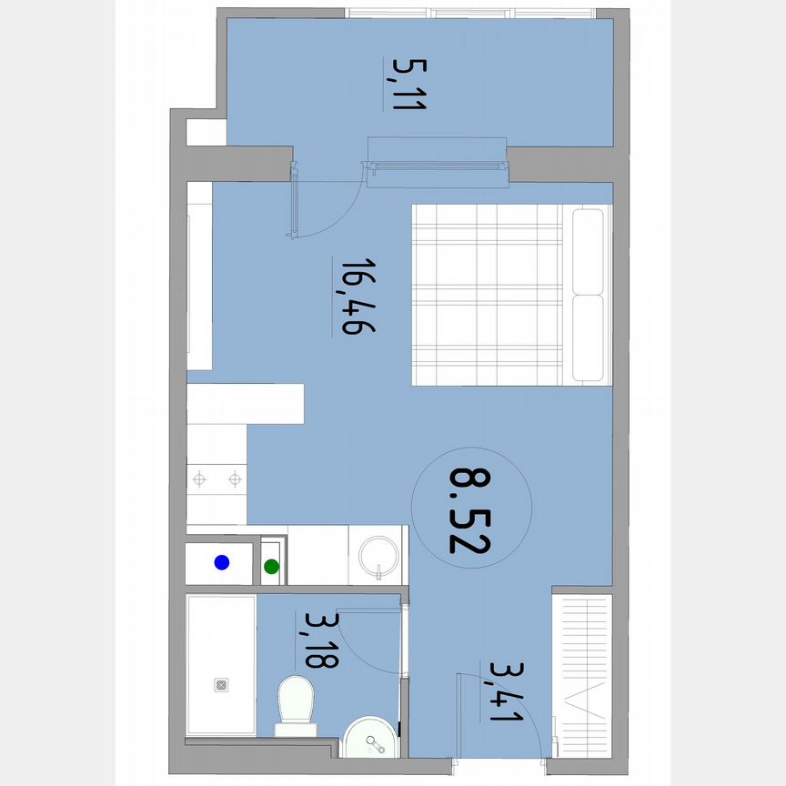 1-к. апартаменты, 28,8 м², 8/13 эт.