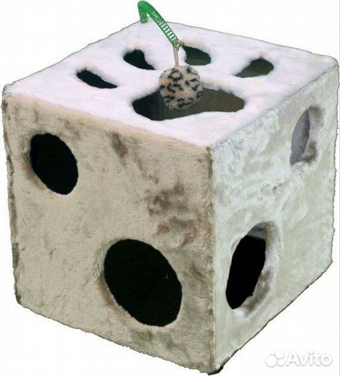 Домик Кубик с лапкой и игрушкой мех бежевый 40х40х
