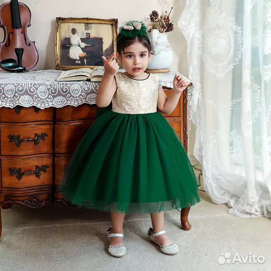 Новогоднее блестящее платье Ёлочка 104-110