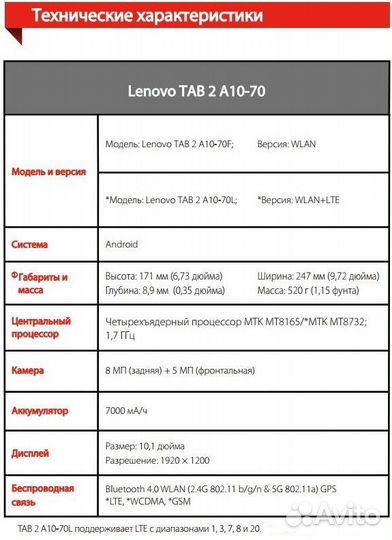 Планшет Lenovo Tab 2 A10-70L 2/16GB