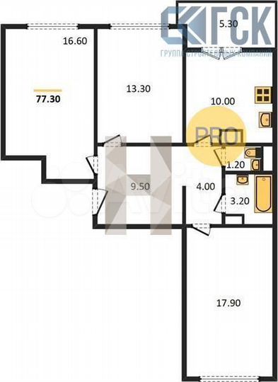 3-к. квартира, 77,3 м², 4/17 эт.