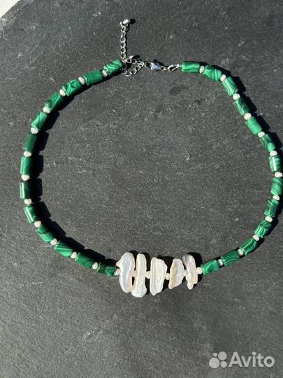 Чокер из натурального малахита