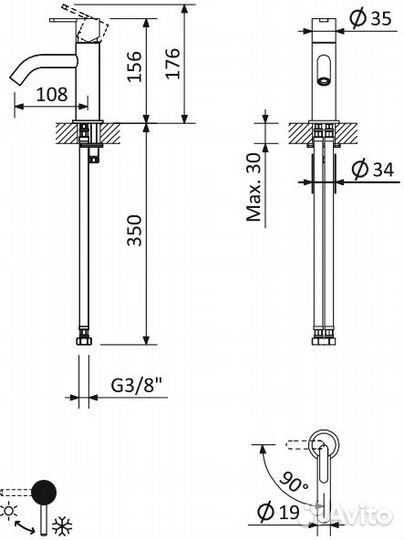 Смеситель для раковины cezares leaf-LSM2-L-BIO