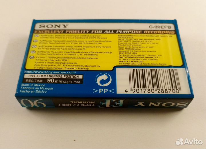 Аудиокассета Sony EF type 1 / Ice 1 normal 90
