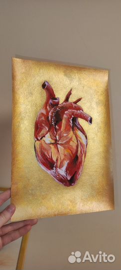 Подарок Сердце в золоте(масло, золото-акрил)