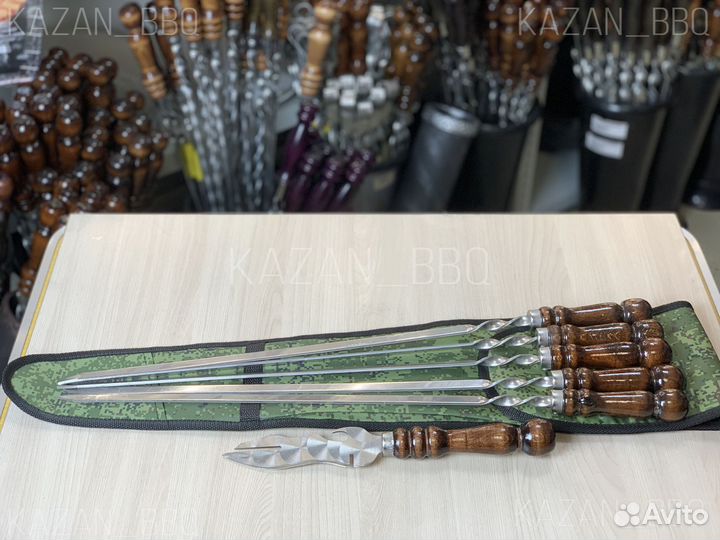 Шампуры, комплект 6 шт + нож и чехол