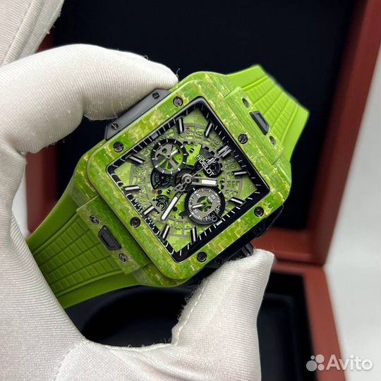 Карбоновые мужские топовые часы Hublot зеленые