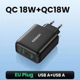 Ugreen двухпортовое 36W зарядное QC3.0 (новое)