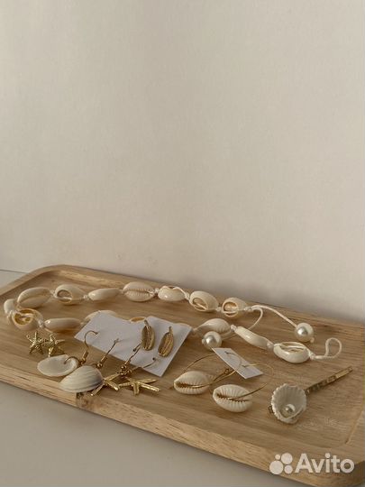 Чокер из ракушек, сережки с ракушками