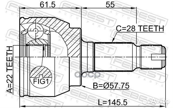 Шрус наружный задний 22x57.7x28 2910fliir Febest