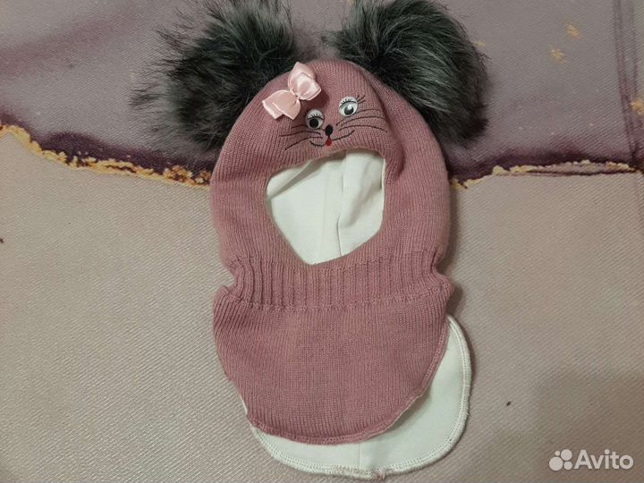 Шапка шлем для девочки 52 54 зима