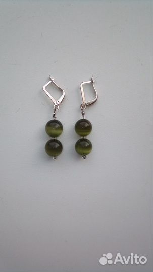 Серьги с камнем кошачий глаз