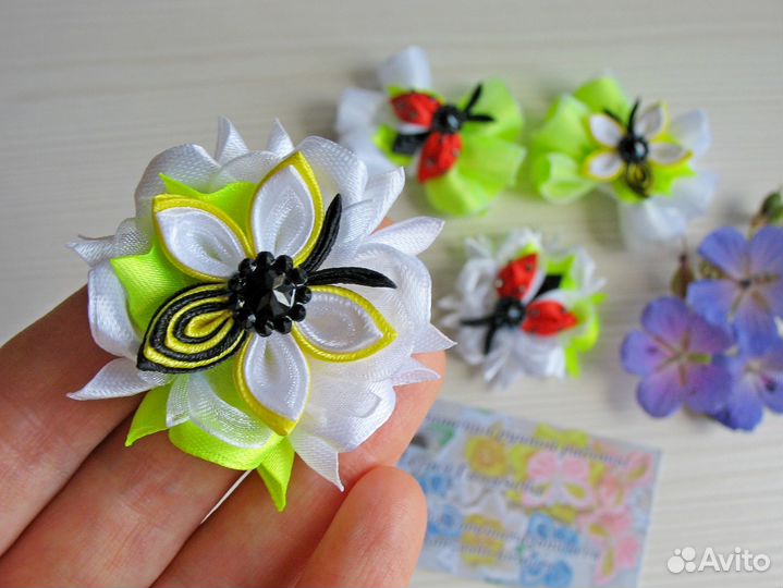 Бантики пчелки-коровки 5-6 см (ручная работа)