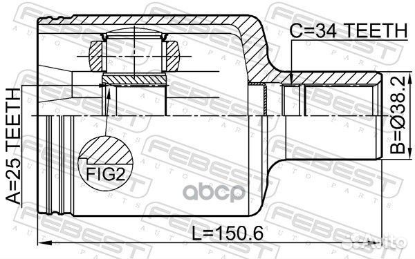 Шрус внутренний левый 25x38.2x34 1611-204LH Febest