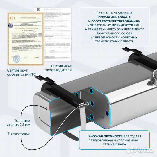 Алюминиевый топливный бак 200 л Газон Next карб