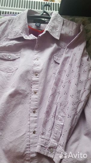Джинсовая рубашка светло сиреневая Denim &Co р.62