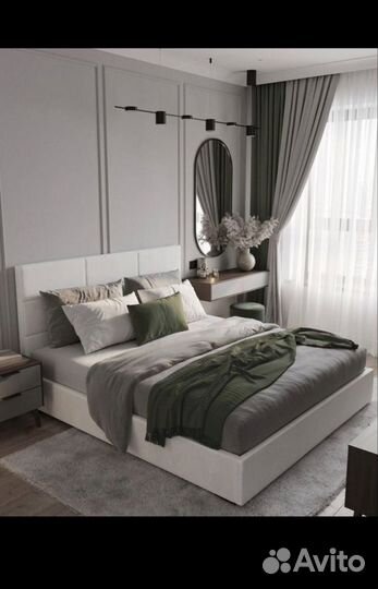 Кровать двухспальная с мягким изголовьем лофт