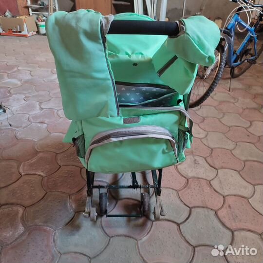 Детские санки коляска с колесами бу