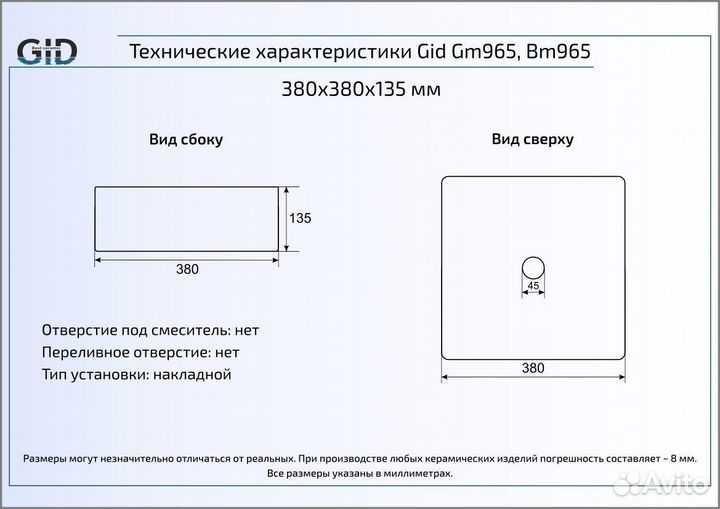 Раковина накладная Gid Bm965 Черный матовый