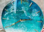 Часы море (золото) из эпоксидной смолы 40 см