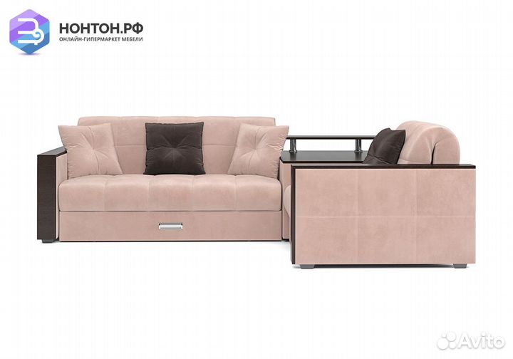 Угловой диван аккордеон Прага микровелюр бежевый