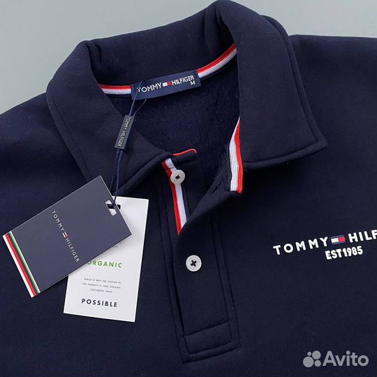 Tommy hilfiger свитшот на пуговицах синий (флис)