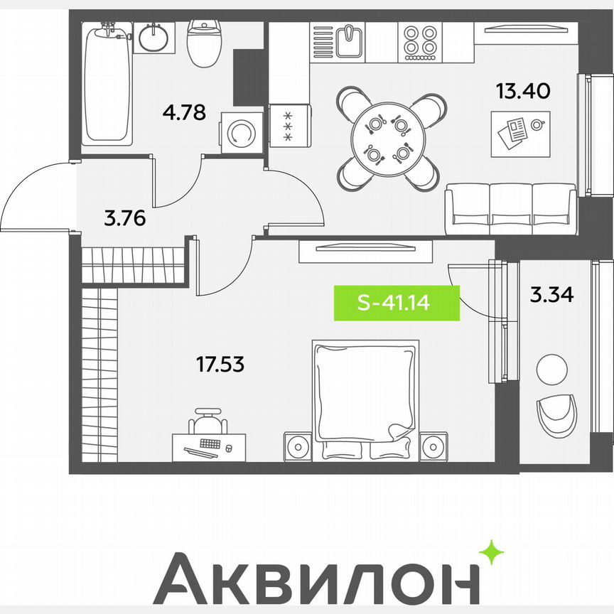 1-к. квартира, 41,1 м², 11/12 эт.