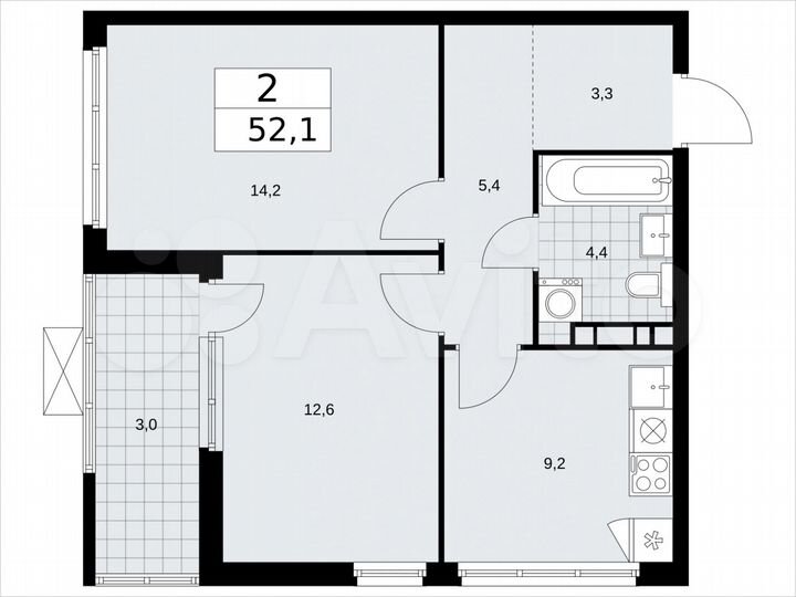 2-к. квартира, 52,1 м², 16/19 эт.