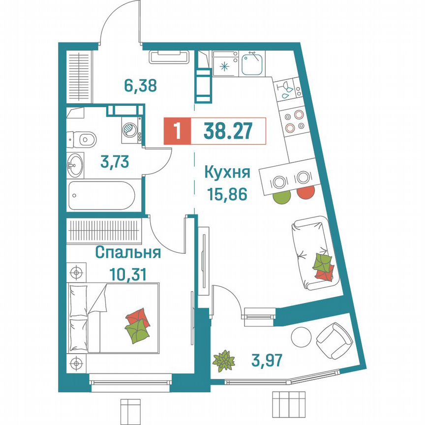 1-к. квартира, 38,3 м², 11/18 эт.