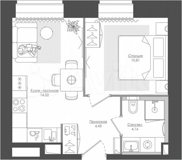 1-к. квартира, 34,5 м², 6/39 эт.