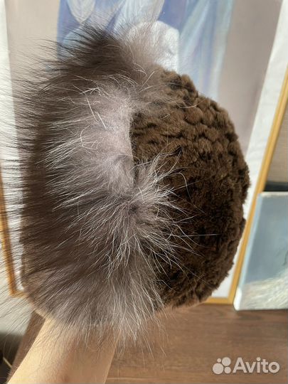 Шапка женская вязаная кролик