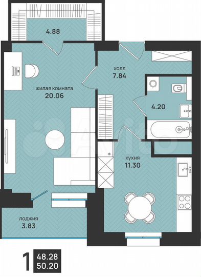 1-к. квартира, 50,7 м², 11/16 эт.
