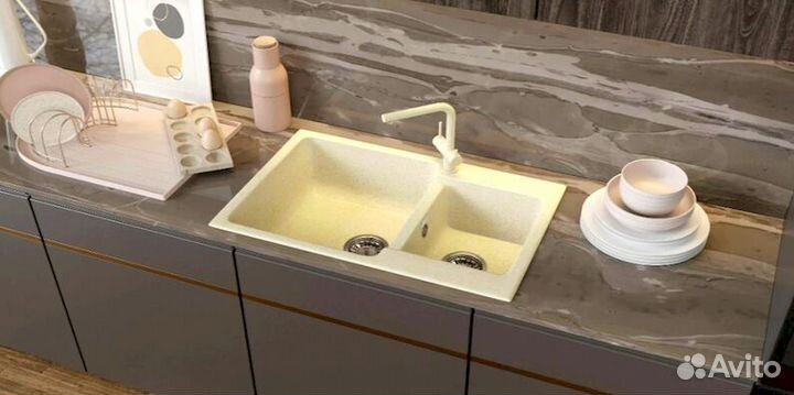 Кухонная мойка двойная granfest мрамор practiк 780K