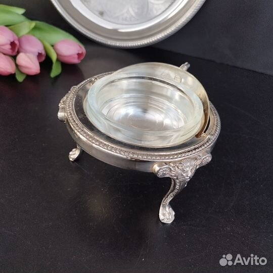 Икорница на львиных лапах, стеклянный вкладыш винт