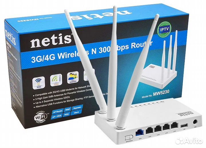 Wi-Fi роутер Netis MW5230, N300, белый