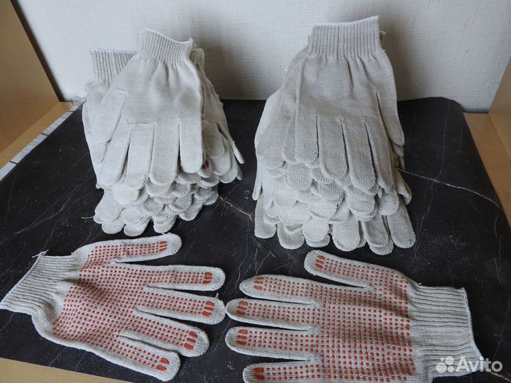 Трикотажные рабочие х/б перчатки с точкой новые