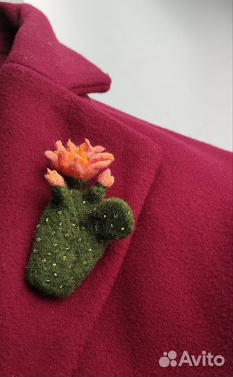 Брошь кактус Опунция войлочная