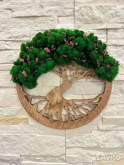 Дерево жизни со мхом. Панно с подсветкой. Лофт