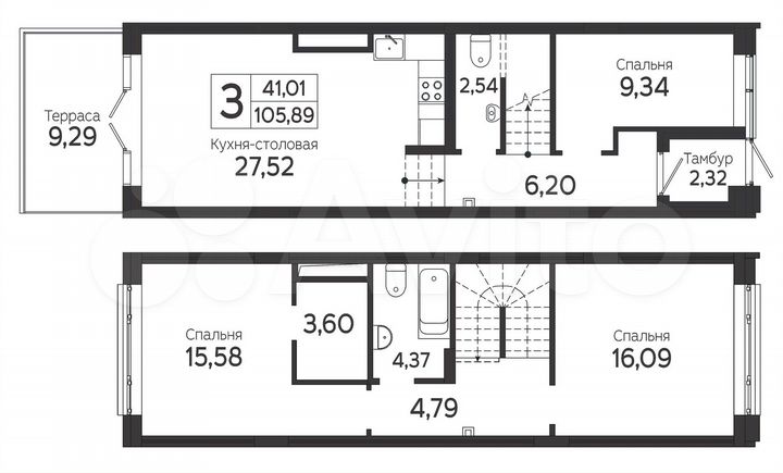 3-к. квартира, 105,9 м², 1/22 эт.