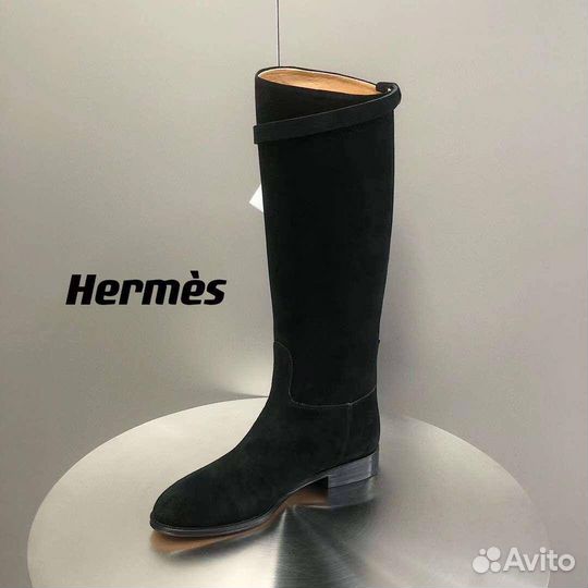 Сапоги Hermes пряжка натуральная замша